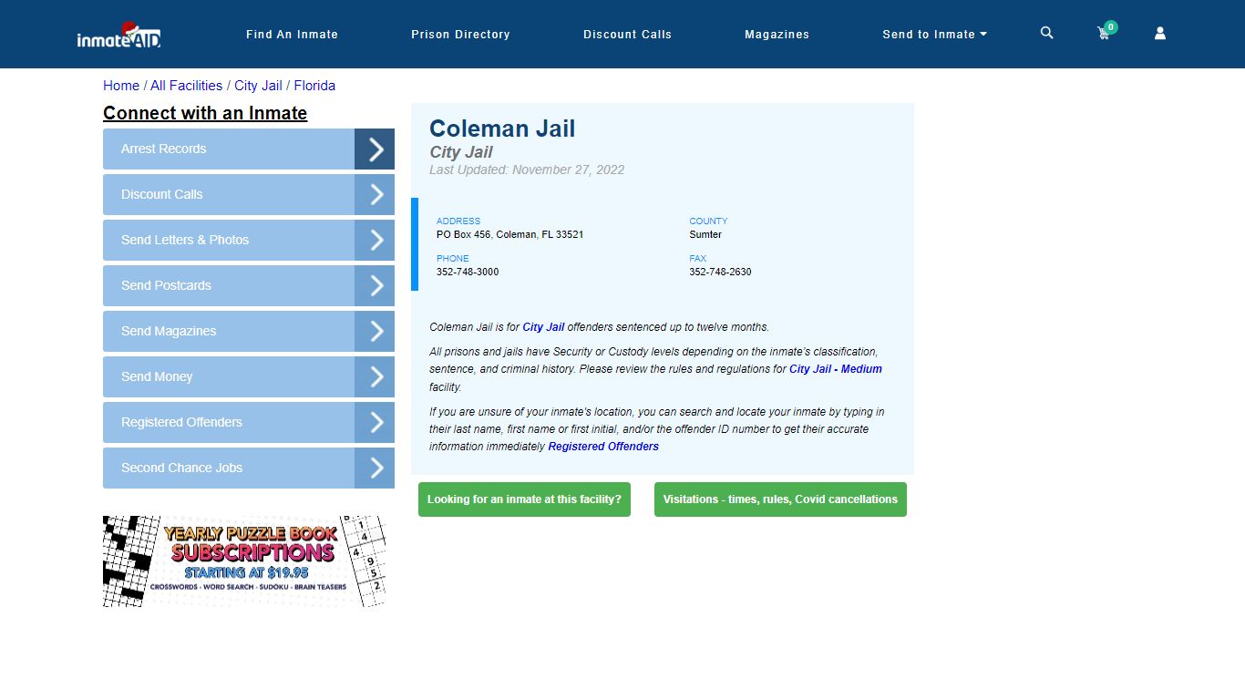 Coleman Jail | Inmate Locator